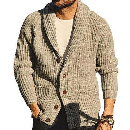 Plush Men's Shawl Collar Cardigan - Rib Knit, Spring Fall