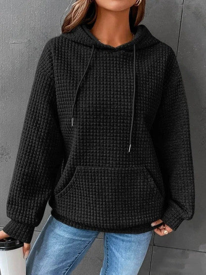 Plush Cozy Women’s Hoodie Sweater - Waffle Knit Layering