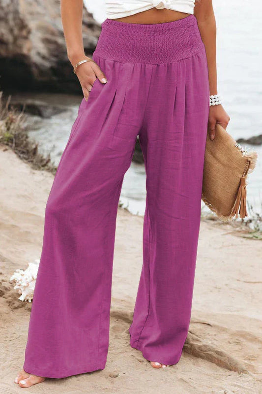 High Waist Wide Leg Linen Pants for Women, Lightweight Palazzo Trousers, Elegant and Versatile Fashion-1