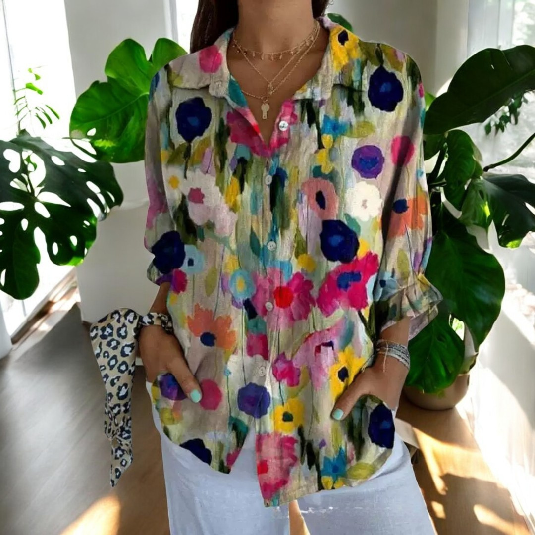 Vintage Floral Womens Blouse, Lightweight Summer Top with Button Front and Relaxed Fit-4