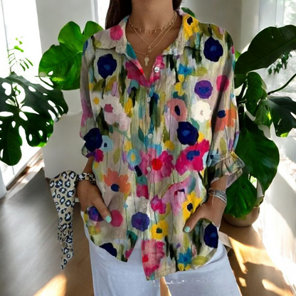 Vintage Floral Womens Blouse, Lightweight Summer Top with Button Front and Relaxed Fit-4