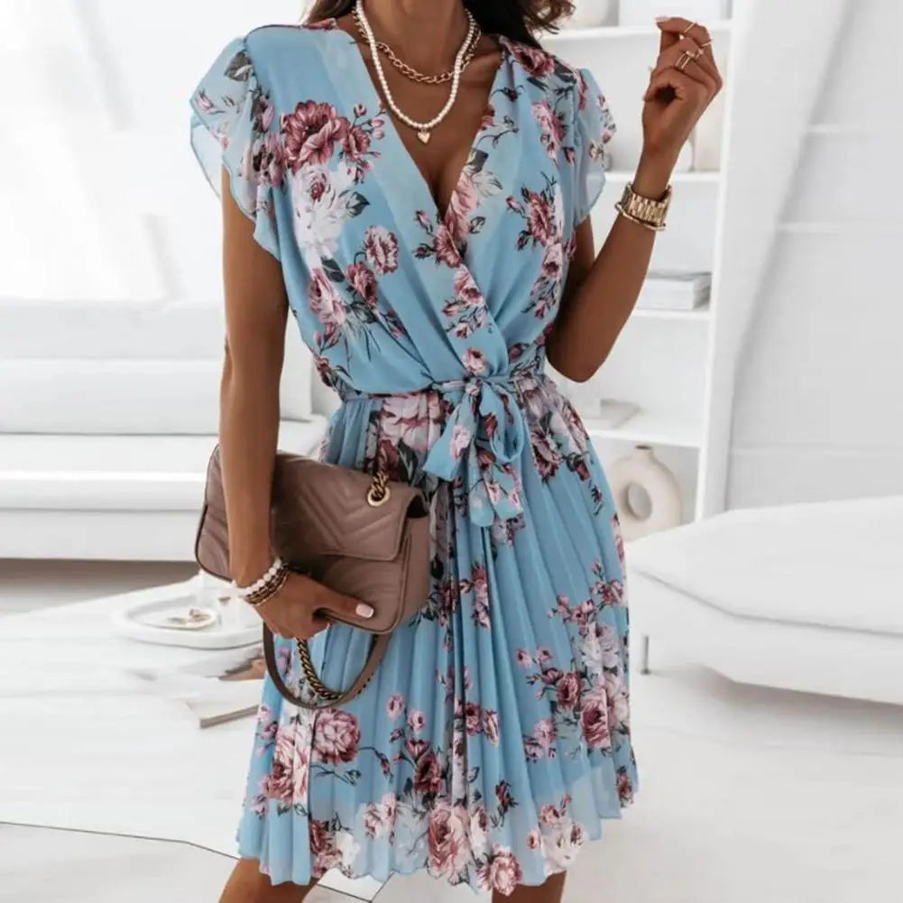 Floral Print Summer Dress for Women, Stylish Neckline, Versatile Casual and Festive Wear, Comfortable Fit, Multiple Sizes Available-2