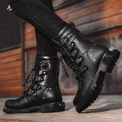 Sturdy Mens Motorcycle Boots - Lace Up, Leather, Riding