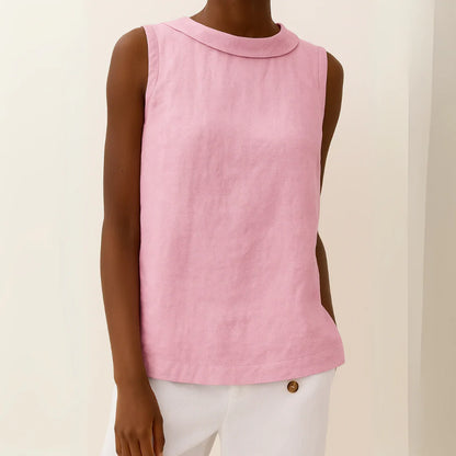 Light women's tank top - round-neck pullover, cotton blend, casual summer wear