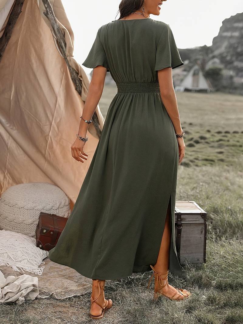 Elegant Women's Long Dress with Wide Sleeves and Stylish Neckline, Perfect for Formal Occasions and Casual Wear-5