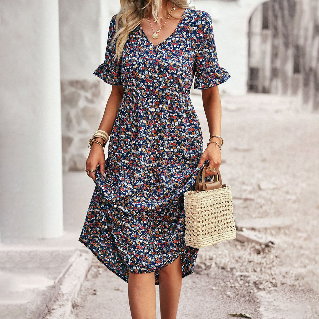 Elegant Floral Print Midi Dress - Versatile Summer Wedding Guest Dress for Work and Social Occasions-3