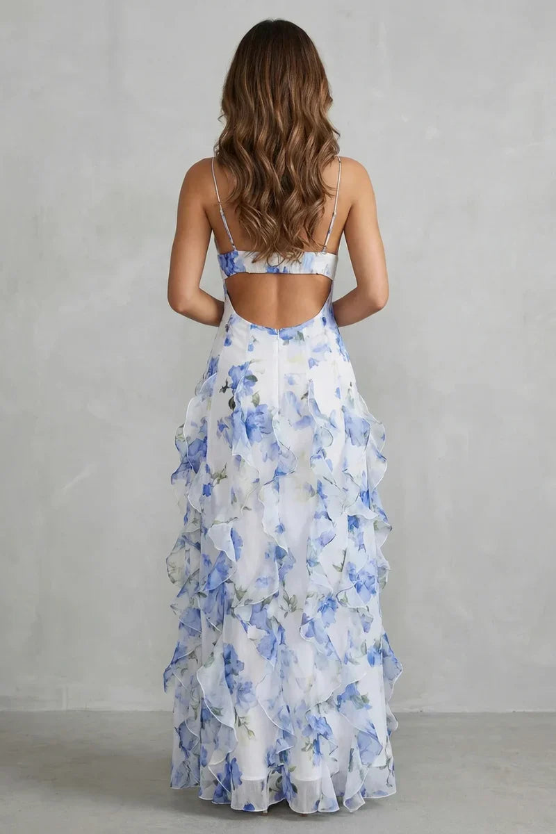 V-Neck, Spaghetti-Strap, Layered Organza Fairy-Skirt, For Spring And Summer Events – Light Women's Dress