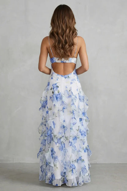 V-Neck, Spaghetti-Strap, Layered Organza Fairy-Skirt, For Spring And Summer Events – Light Women's Dress