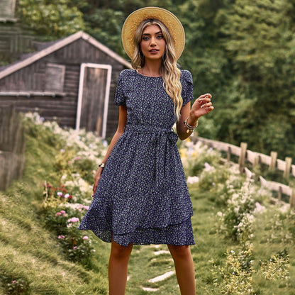 Elegant Floral Print Women's Summer Dress with Belt, Lightweight and Comfortable for Casual Outings and Garden Parties-2
