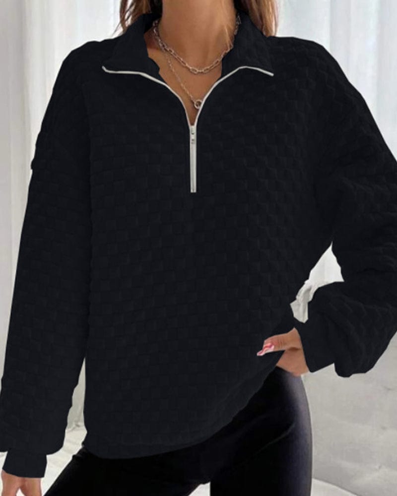 Light Women's Pullover - Collared Half Zip, Textured