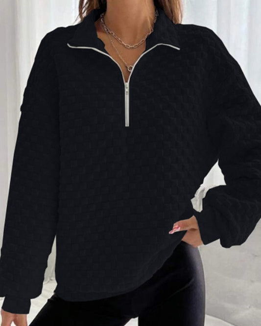 Light Women's Pullover - Collared Half Zip, Textured