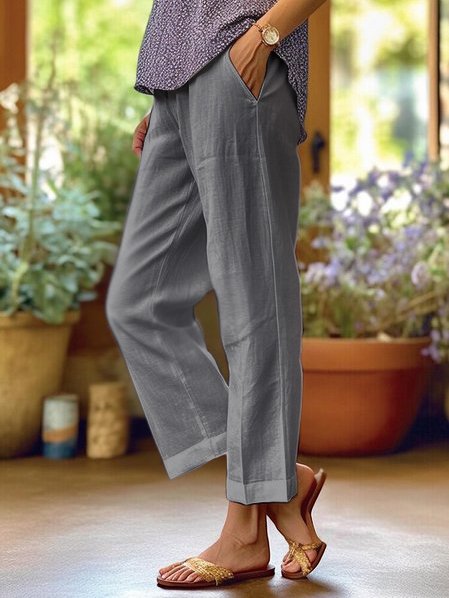 Variant image for Loose-Fitting White Linen Pants for Women, Breathable Wide Leg Casual Trousers-17