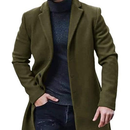 Refined Warm Men's Tweed Coat - Medium-Length Polyester