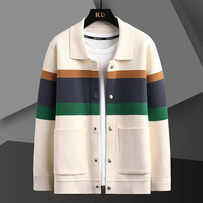 Plush Mens Cardigan Jacket - Relaxed Lapel, Polyester Casual