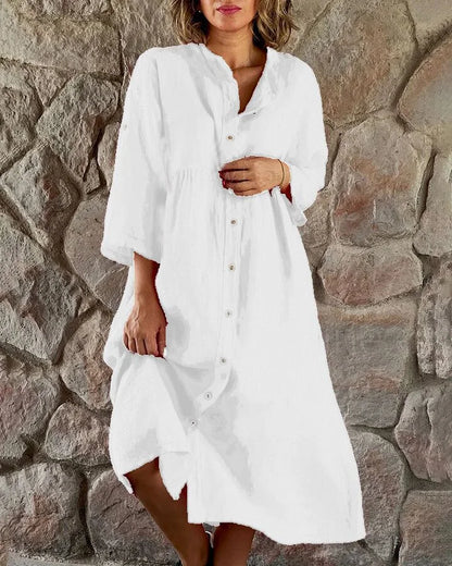 Linen Shirt Dress for Women, Lightweight and Breathable Summer Style, Knee-Length Relaxed Fit, Available in Multiple Colors-3