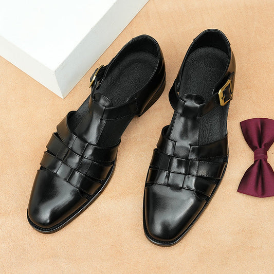 men's Breathable sandals - three-strap, genuine leather, for summer business casual