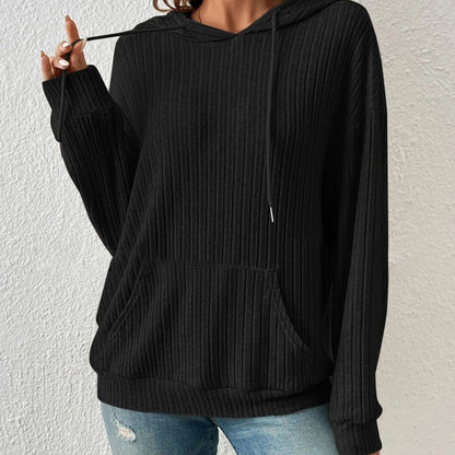 Plush Relaxed Women's Hooded Pullover - Ribbed Knit, Casual