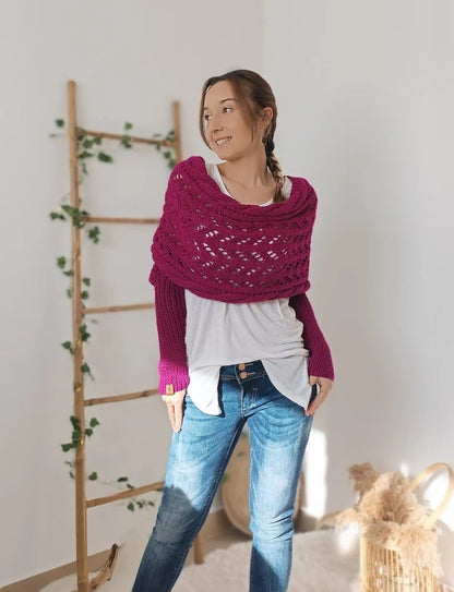 Plush Women’s Scarf - Openwork Rectangular, Knit, For Winter