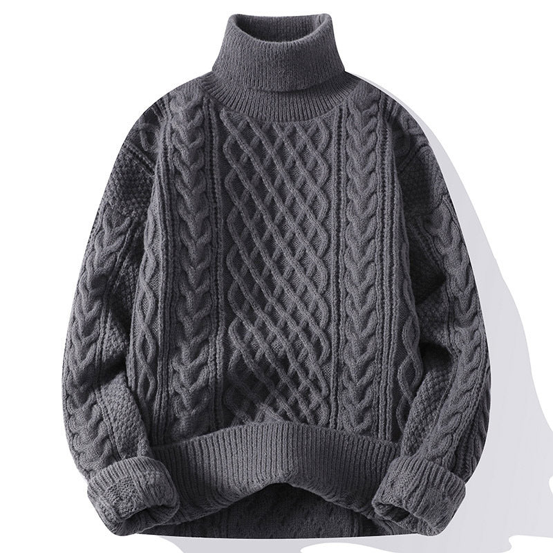 Mens Warm Turtleneck Sweater - Relaxed Cable Knit, Winter