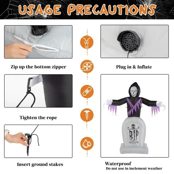 Reaper Grim Inflatable With LED Tombstone Halloween Decor