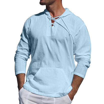 Light Casual Mens Pullover - Laceup V Neck, Linen