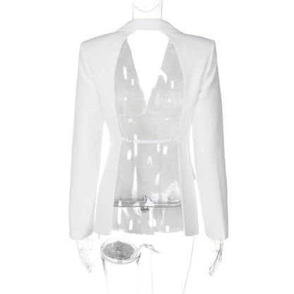 women's Fitted blazer - backless, minimalist, polyester, ideal for evening wear or formal occasions