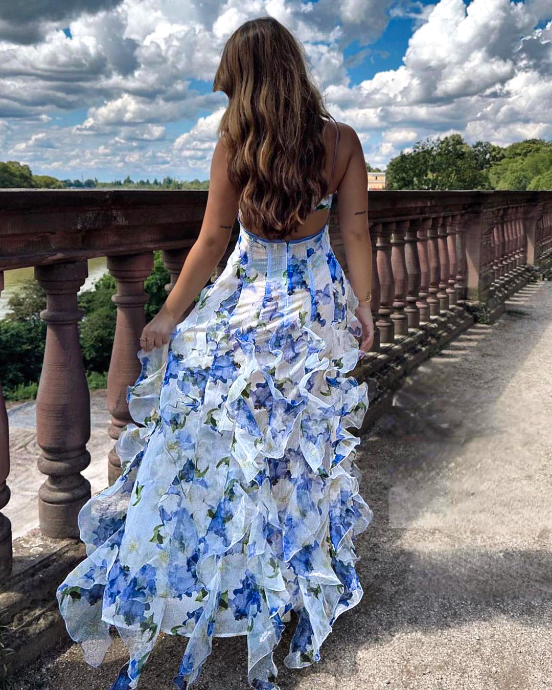 Ruffled Floral Dress for Women, Vibrant Print Summer Dress with Relaxed Fit for Wedding Guests and Cocktail Events-4