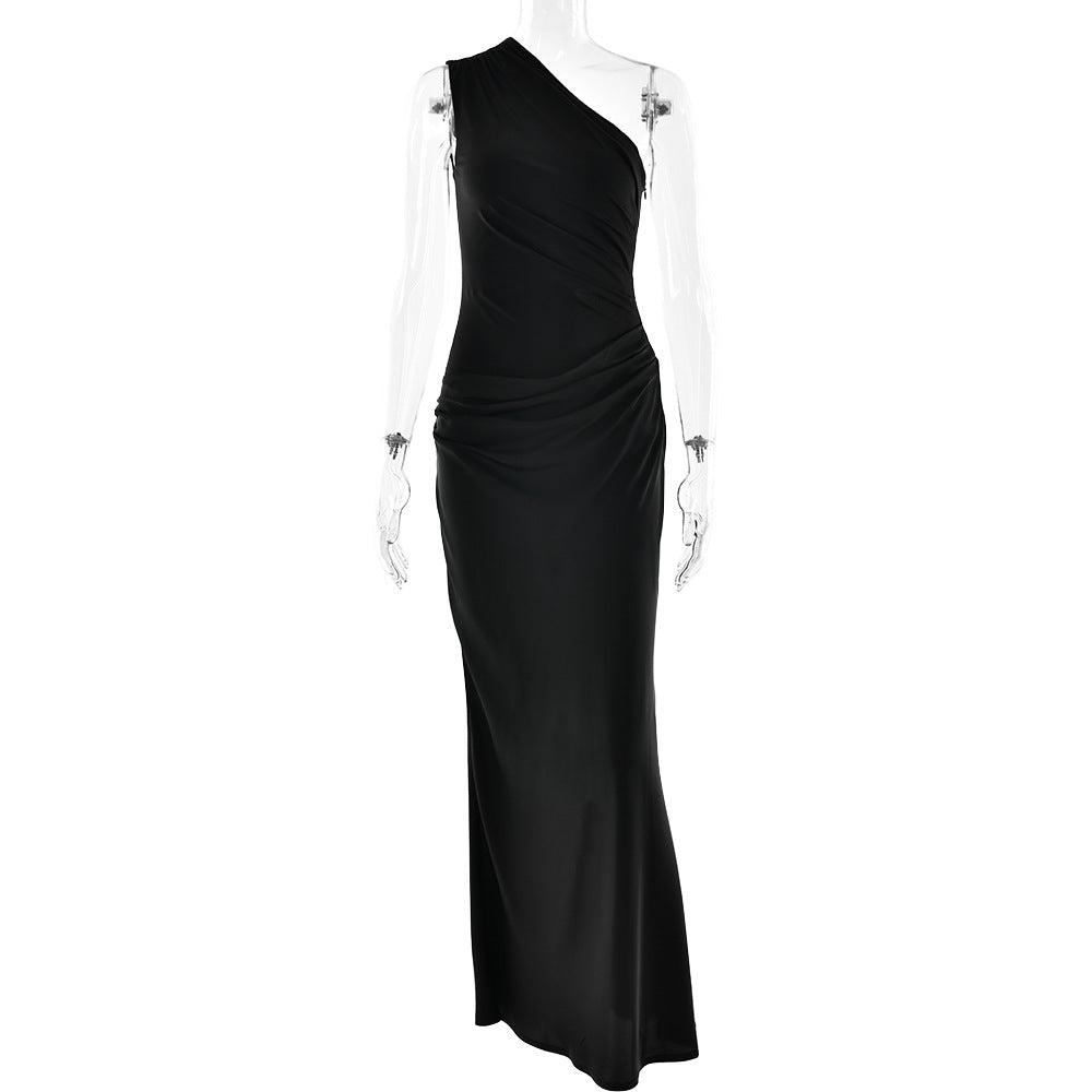 women's Fitted dress - asymmetric one-shoulder sheath, satin, for formal evening events and special occasions