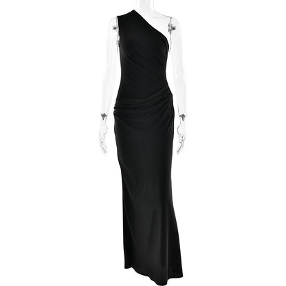 women's Fitted dress - asymmetric one-shoulder sheath, satin, for formal evening events and special occasions