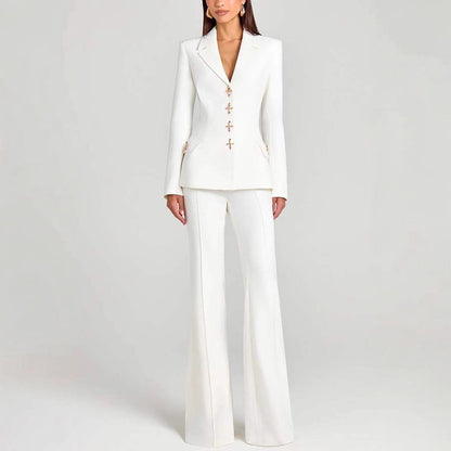 tailored, polyester, office wear – Fitted women's long-sleeve blazer with classic design