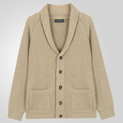 Plush Men's Shawl Collar Cardigan - Rib Knit, Spring Fall