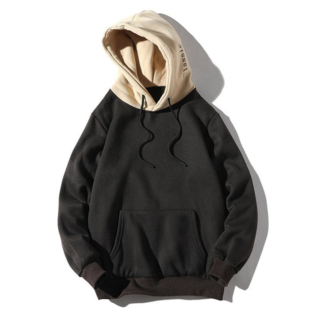 Plush Relaxed Men's Pullover Hoodie - Contrast Hood, Casual