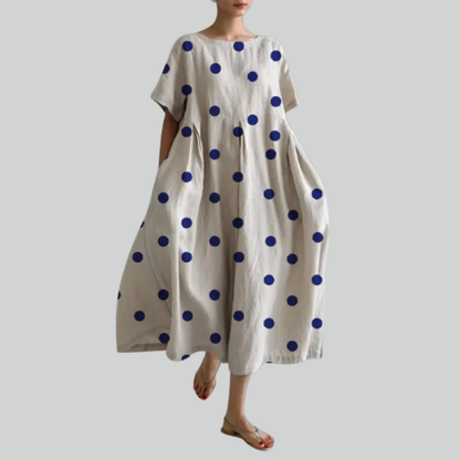 Lady Fashion Short Sleeve Loose Maxi Dress - Retro Flower Print Pocket Party Dress