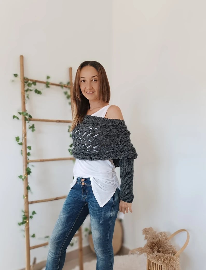 Plush Women’s Scarf - Openwork Rectangular, Knit, For Winter