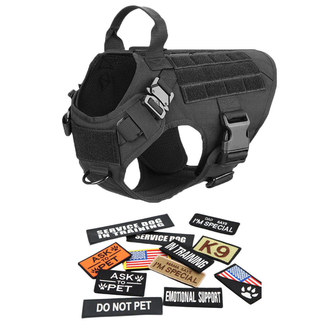 Tactical Dog Harness No-Pull With Front And Back D-Rings Fast-Release Buckles Top Handle Heavy-Duty Training