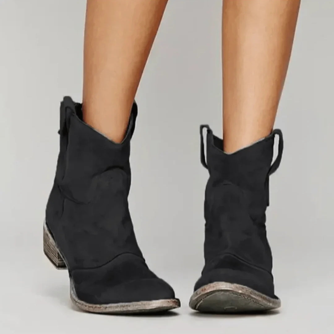 Plush Women's Ankle Boots - Western Curve, Suede, Casual