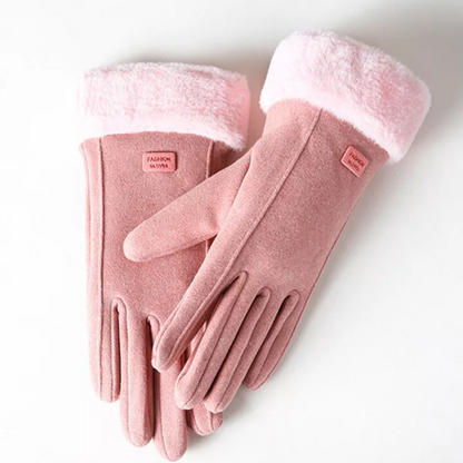 Women’s Windproof Plush Gloves - Slim Tailored, Suede