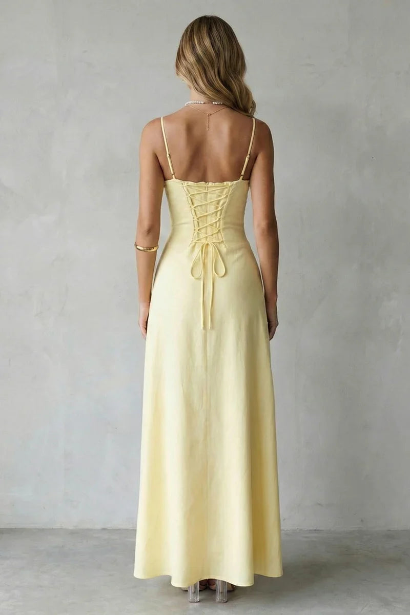 a-line, backless lace-up, polyester, for summer weddings – Light flattering women's dress