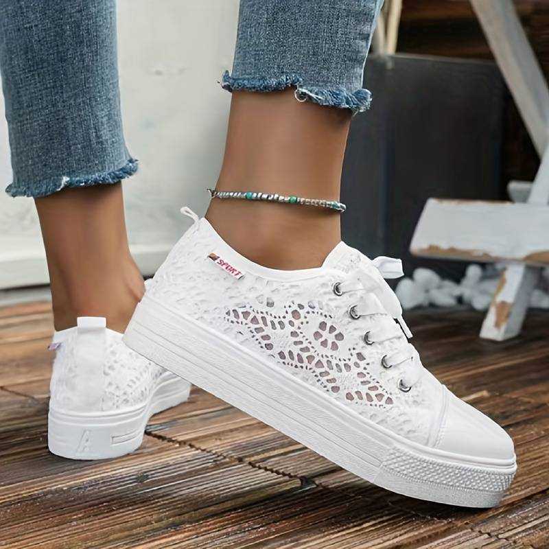 Variant image for Chic Lace Sneakers for Women, Breathable and Comfortable Design in Black and White, Padded Interior for All-Day Support-4