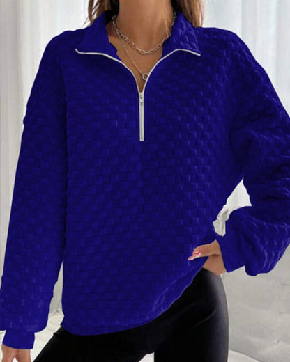 Light Women's Pullover - Collared Half Zip, Textured