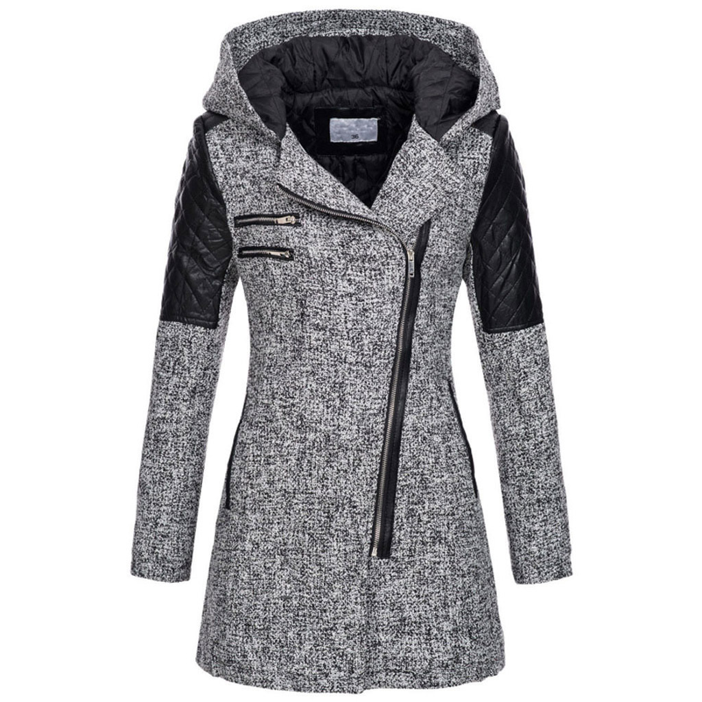 Women's Warm Winter Coat - Asymmetric Zip, Cotton Blend