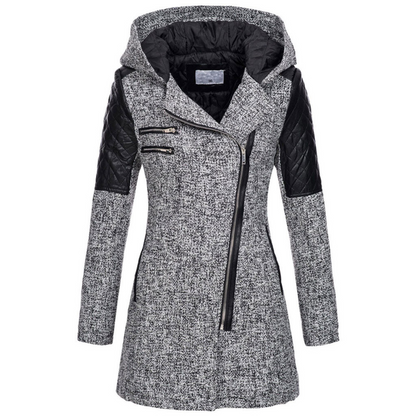 Women's Warm Winter Coat - Asymmetric Zip, Cotton Blend