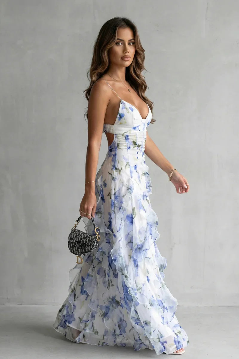 V-Neck, Spaghetti-Strap, Layered Organza Fairy-Skirt, For Spring And Summer Events – Light Women's Dress
