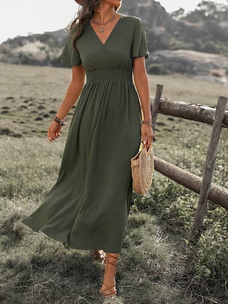 Elegant Women's Long Dress with Wide Sleeves and Stylish Neckline, Perfect for Formal Occasions and Casual Wear-4