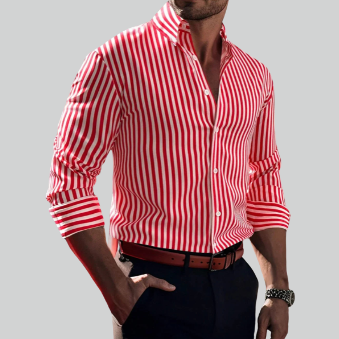 Men's Solid Color Striped Long Sleeve 3D Printed Casual Shirt - Cozy Fashion Top