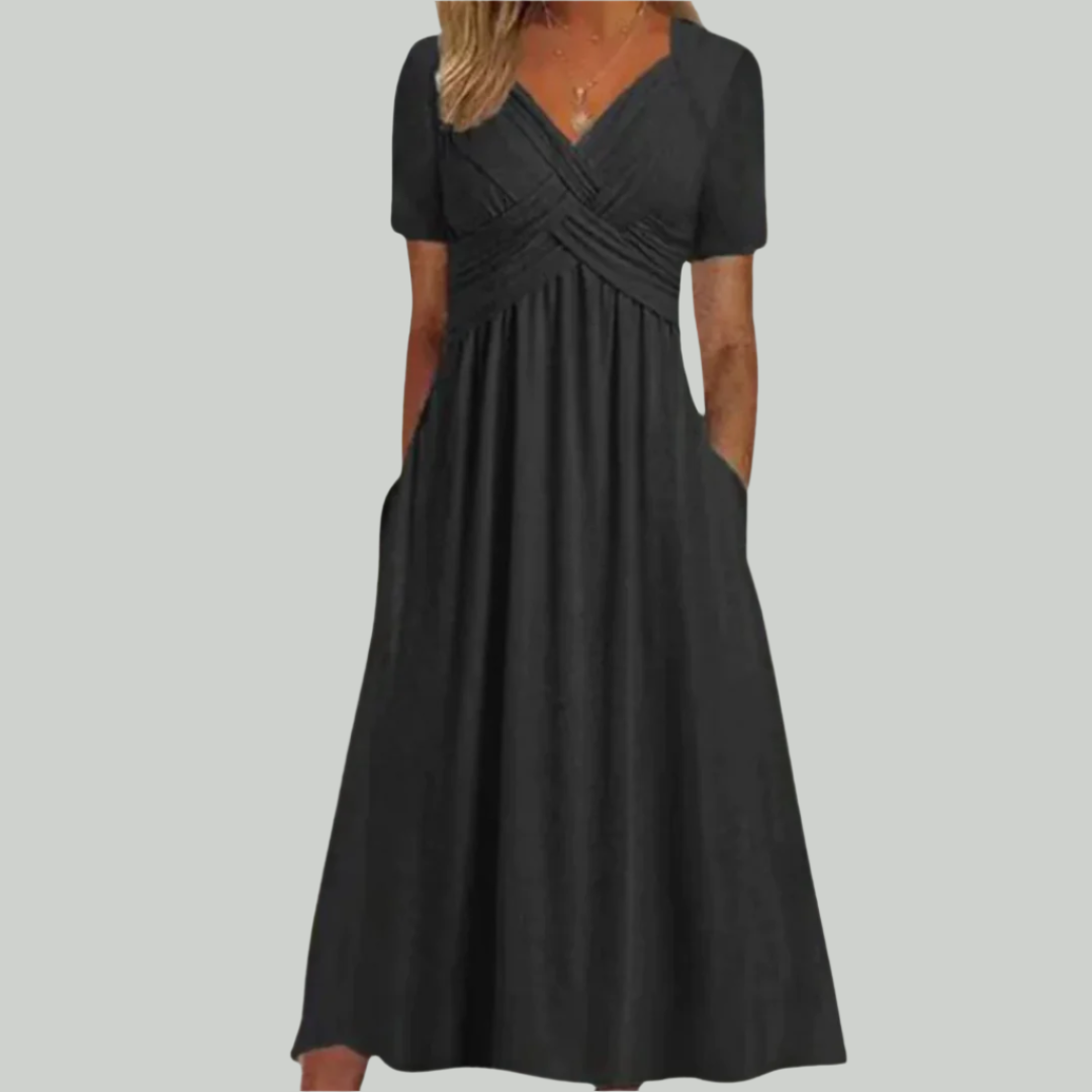 Elegant V-Neck Women's Dress, Flattering Fit in Breathable Fabric, Sizes S to 2XL - Perfect for Formal and Summer Occasions-5