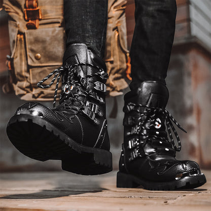 Sturdy Mens Motorcycle Boots - Lace Up, Leather, Riding