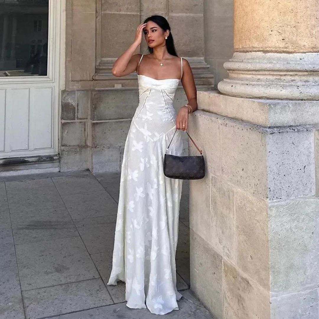 Long Floral Jacquard Bustier Dress for Women - Elegant Wedding Guest Dress and Formal Cocktail Dress-2