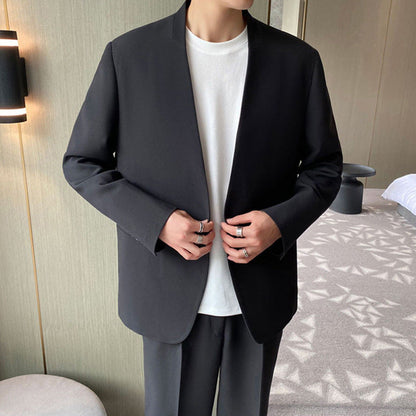 relaxed fit, Korean style, wool blend, for smart casual – Light men's suit set