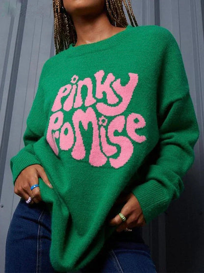 Oversized Women’s Pullover - Graphic Sleeve, Knit, Regular